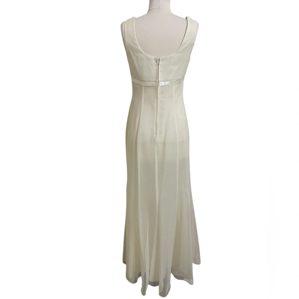 Vintage 90s Ivory Sheath Long Wedding Dress Empire Bust Satin Chiffon Small - Picture 6 of 10
